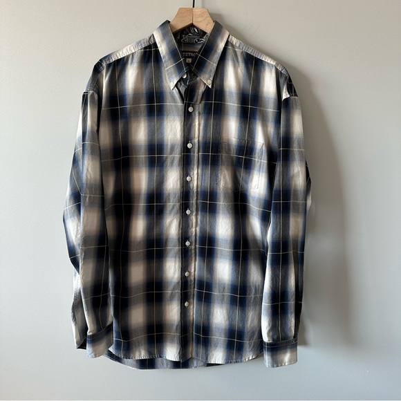 Stetson Western Shirt Men's XL Blue & White Plaid Button Up Long Sleeve Rodeo - Picture 2 of 14